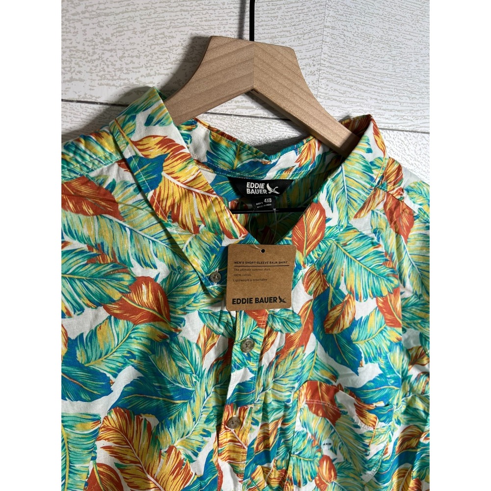 Eddie Bauer NEW 4XB Tropical Print Camp Shirt Bright Jade Palm Leaf $50 MSRP - Picture 8 of 10